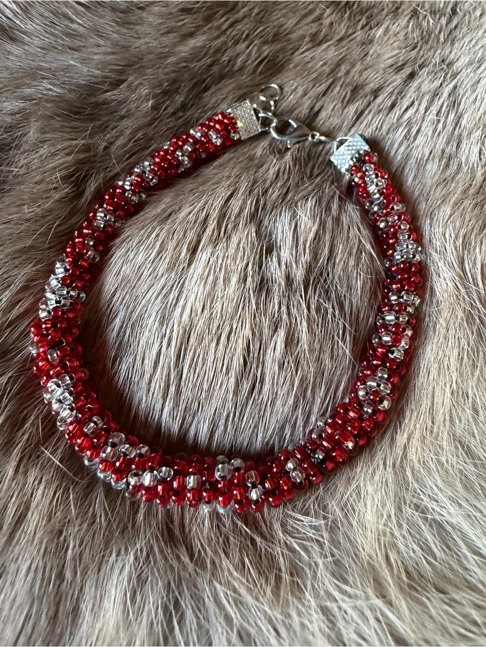 Sparkling Red and Silver Beaded Bracelet with Lobster Clasp
